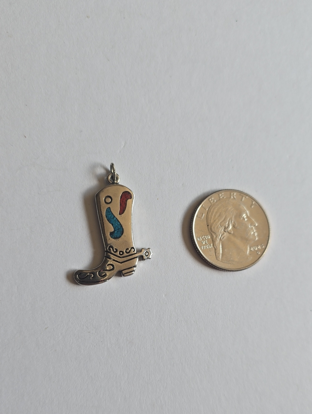 Silver-tone Cowboy Boot Pendant with Red & Turquoise Accents